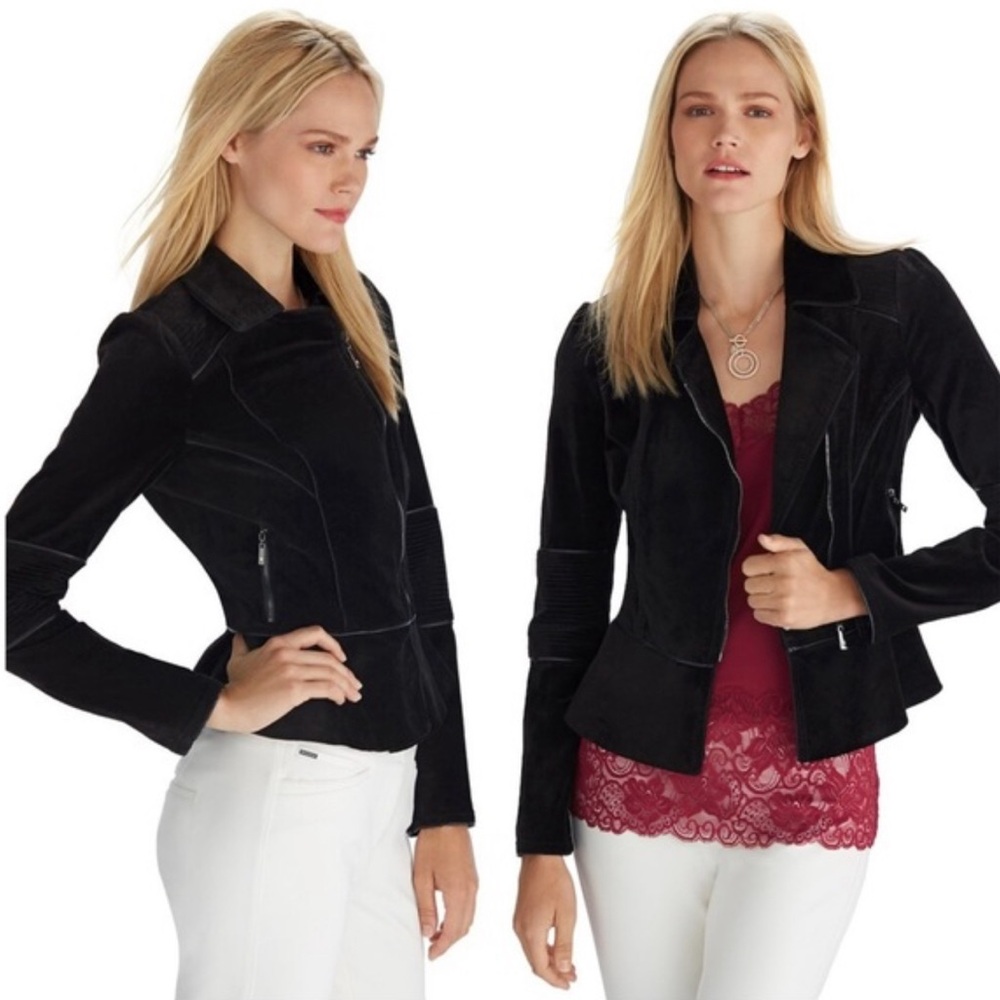 BLACK HOUSE WHITE MARKET black velvet peplum Moto woman’s jacket. 12